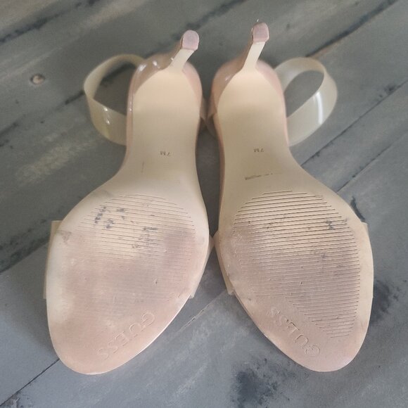 GUESS Womens 7 Beige Translucent Asymmetrical Round Toe Sling-back 4.5 Inch Heel - Picture 7 of 9